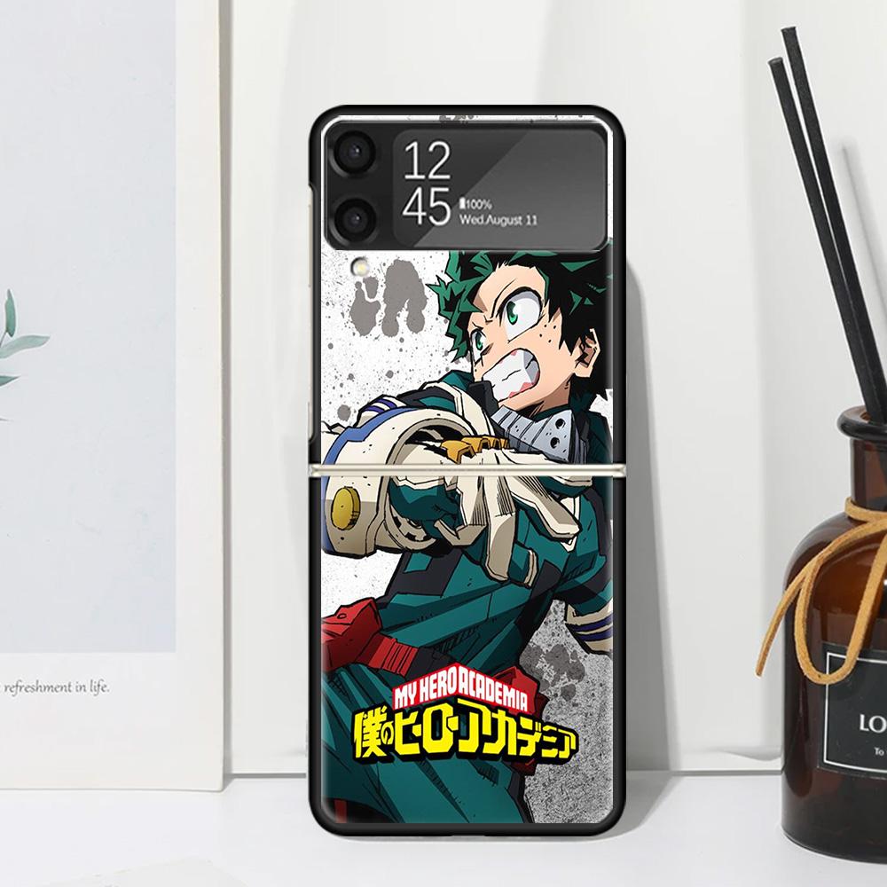 Midoriya Izuku Deku MHA My Hero Phone Case Cover for Samsung Galaxy Z Flip 7 6 5 4 3 5G Flip3 Flip4 Flip5 ZFlip6 ZFlip7 Black Fu