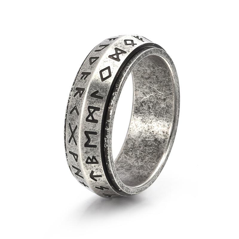 Anello Rotante Unisex in Acciaio al Titanio con Rune Vichinghe Nordiche