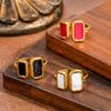 Vintage Stainless Steel Dripping Oil Imitation Enamel Opened Ring for Women Square Gold Color Adjustable Finger Ring Jewelry