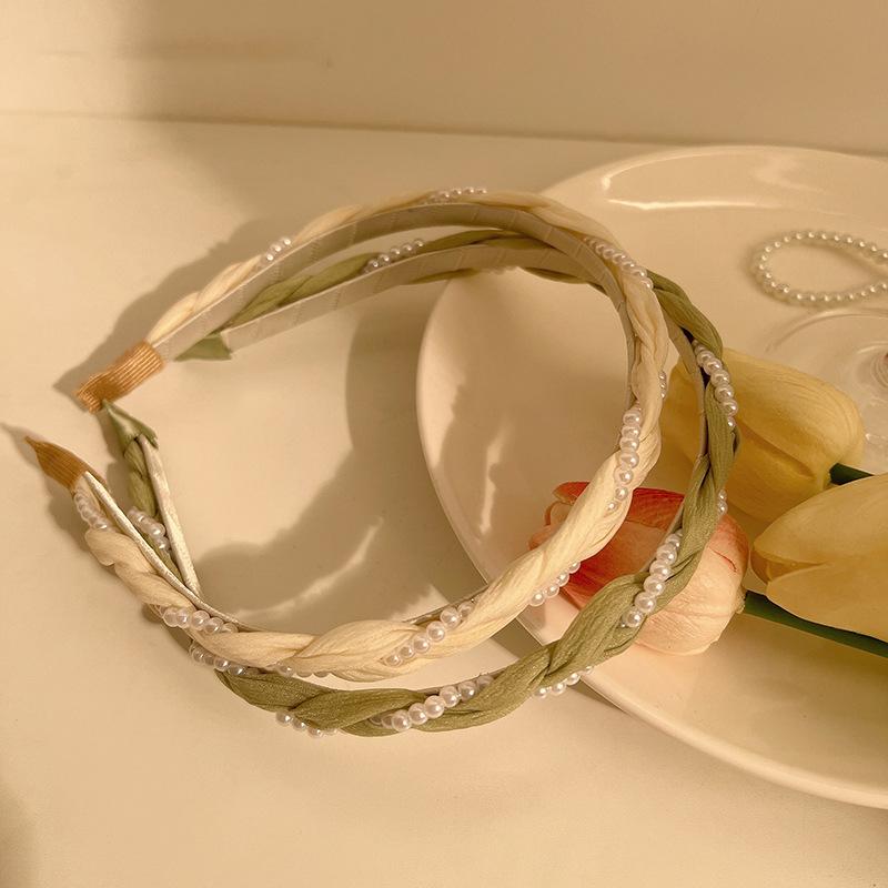 Cute Pearls Headband Cloth Twist Pearl Headband White Green Headwear Wash Face