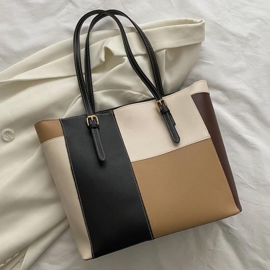 Color Block Tote Bag Large Capacity Handbag Stylish Commuter Shoulder Bag Tote Purse for Women Work Daily Life Parties Dating