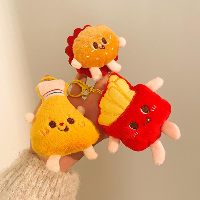 Cartoon Plush Keychain: Cute Hamburger, Fries, Toast, & Chicken Leg Dolls