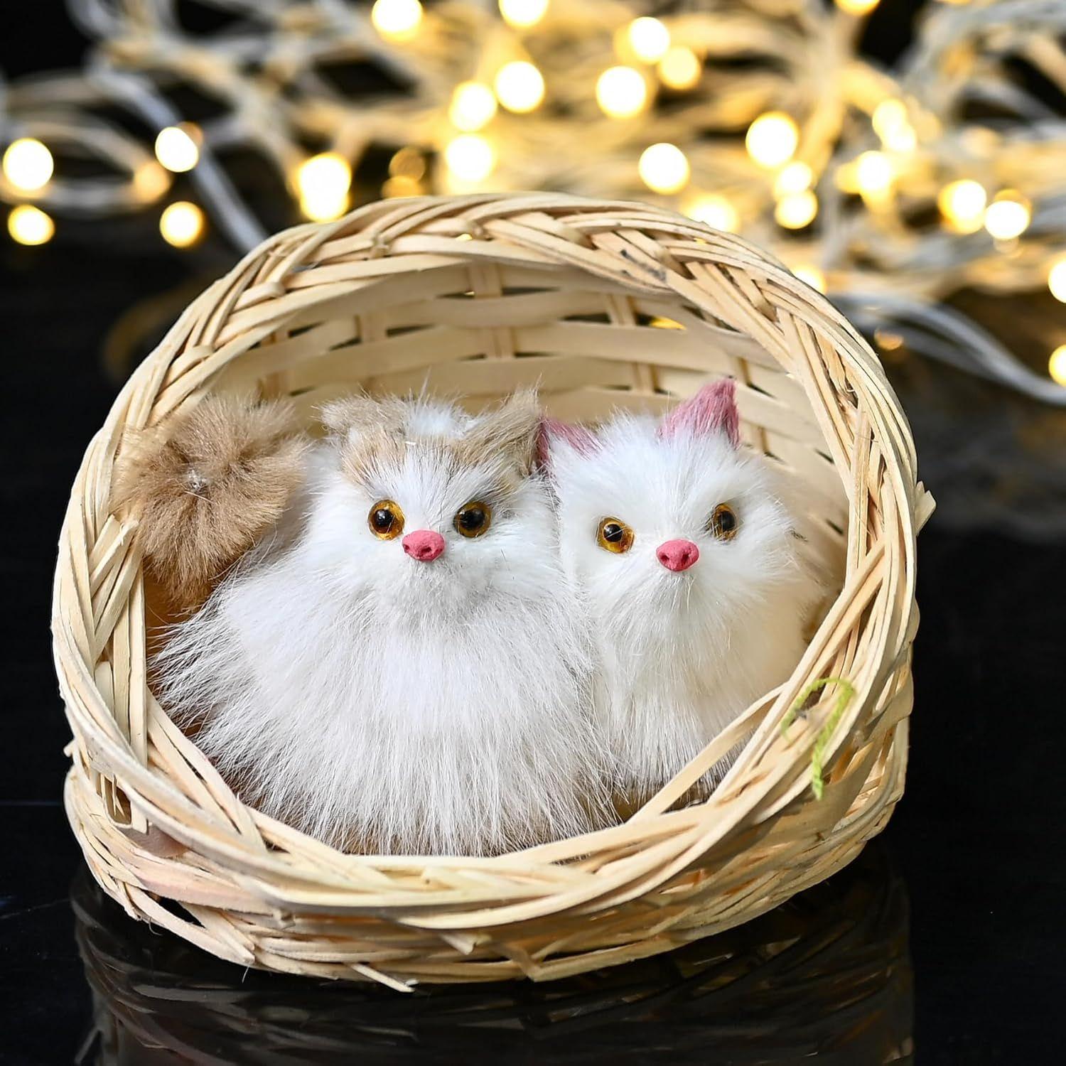 

Мягкие игрушки для девочки - Спящий кот в корзине Мини-котенок с реалистичными звуками мяуканья | Игрушка спящий кот, активируемая прикосновением, для декора стола