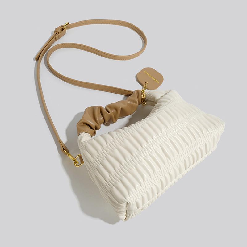Handheld Pleated Bag  Summer PU New Small Square Bag Designer Retro Texture Single Shoulder Crossbody Bag