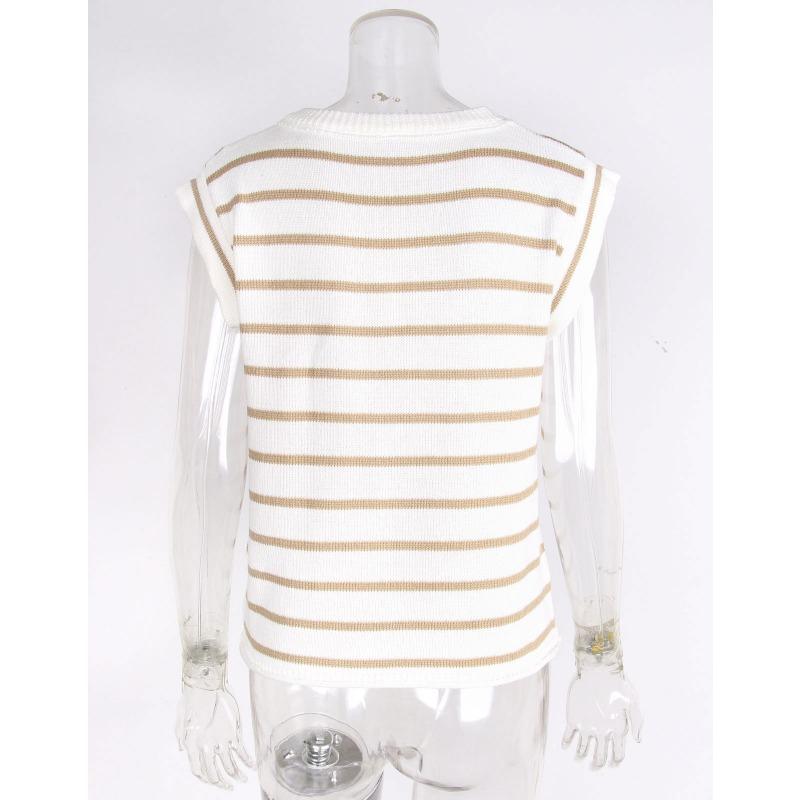 Podzim/zima Dámský pulovr s kulatým výstřihem Pletený Volný Pruhovaný Svetr s krátkým rukávem