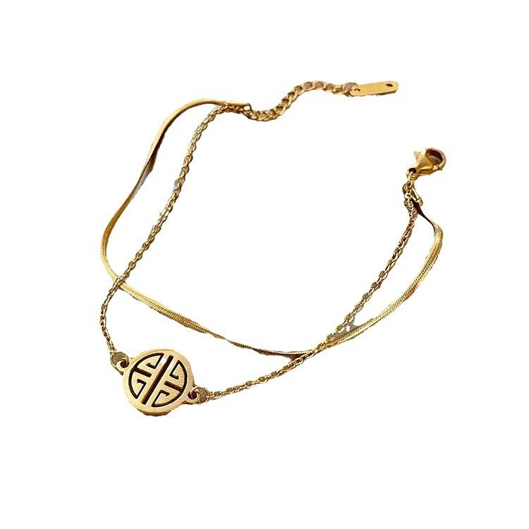 

Двухслойный браслет в стиле ретро с ракеткой Fu Hang Tag для женского Instagram, маленький и роскошный дизайн, изысканное и простое индивидуальное изделие ручной работы Adjustable size