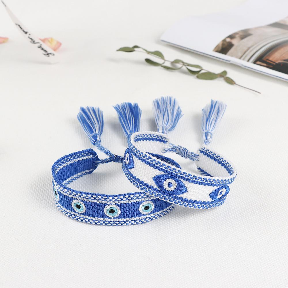 Women's Fashion Hand-Woven Lucky Evil Eye Bracelet with Tassel and Embroidery