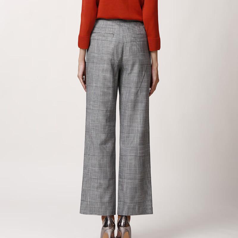 Anlom Women's Cotton Linen Plaid Wide-Leg Trousers