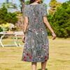 Abito Midi Casual da Donna con Stampa, Girocollo, Basic Classico, per Tutti i Giorni, da Esterno, Manica Corta, Ampio, Estivo