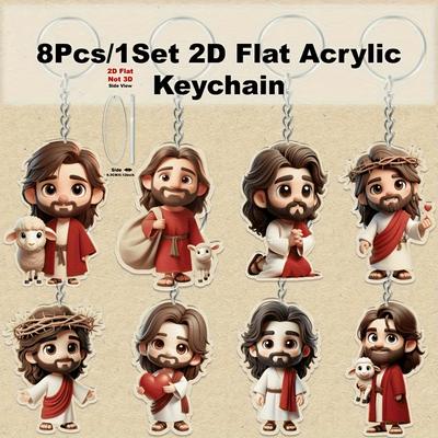 8-teiliger 2D flacher Acryl Schlüsselanhänger mit Jesus-Thema, 2D flacher Rucksack-Schlüsselanhänger-Anhänger.