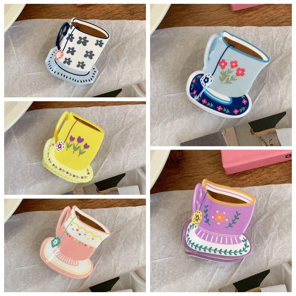 Cute Coffee Cup Hair Clip Flower Small Hair Claw Personalized Acetate Hair Claw  Daily