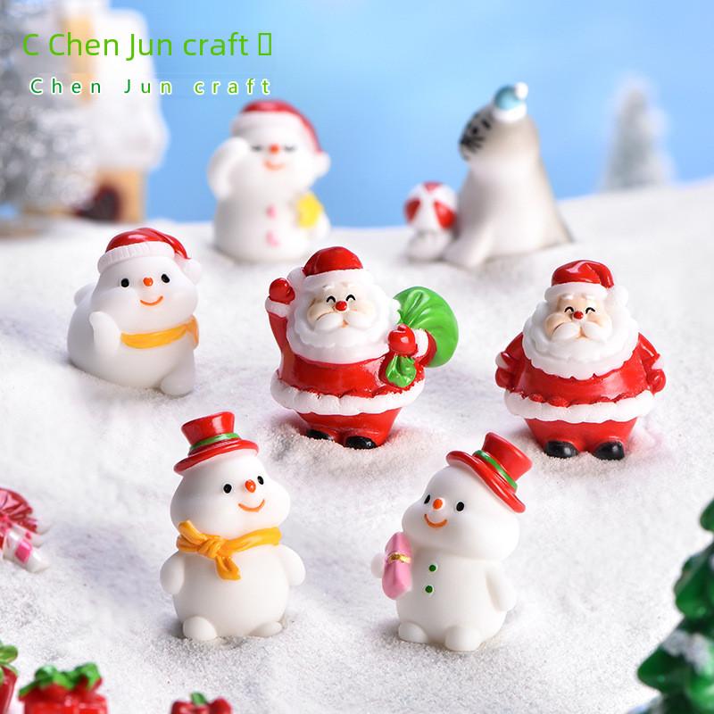Adoráveis Estatuetas de Resina de Boneco de Neve e Papai Noel Para Cenas Miniaturas de Natal DIY