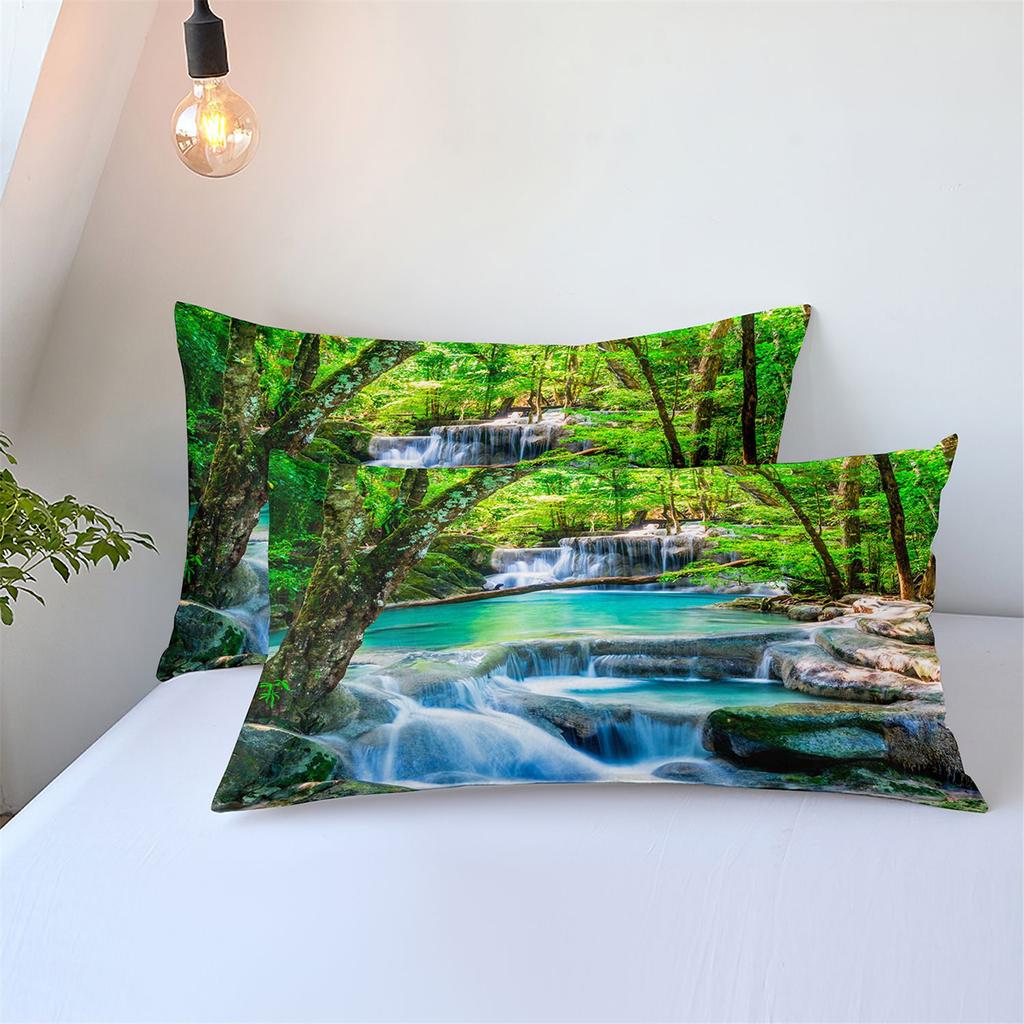 Three-Piece Beautiful Landscape 3D Bedding Stream Waterfall Printing Quilt Cover Home Textile Batch