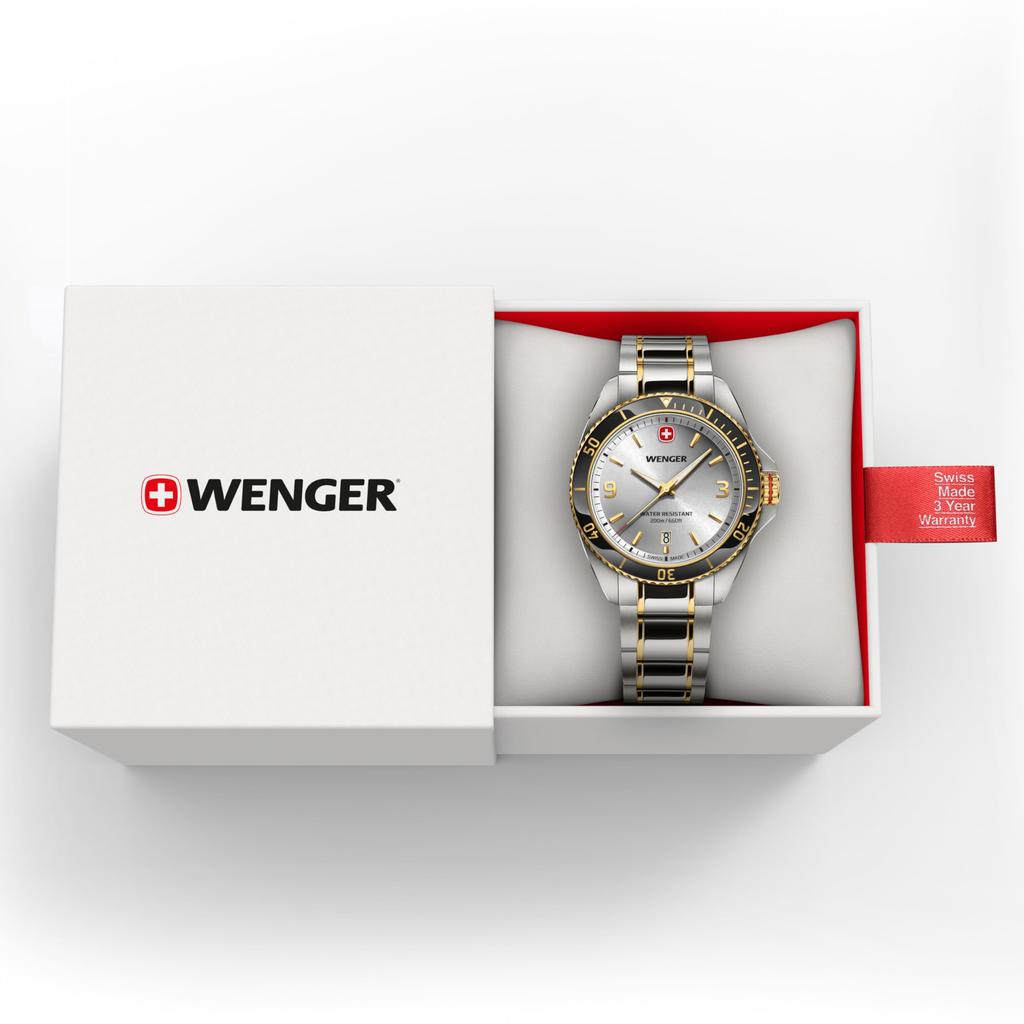 WENGER EXECUTIVE Stainless Steel Case Gold Stainless Steel Silver Silver and Gold Stainless Steel Quartz 200m Water Analog Executive Men's Watch,