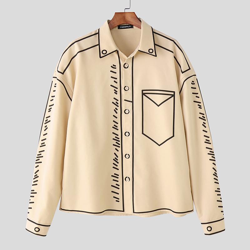 

INCERUN свободные весенние мужские рубашки с длинным рукавом и лацканами с мультяшным принтом повседневные топы 2XL абрикосовый