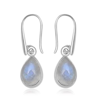 Natural Rainbow Moonstone Pear Shape Gemstone 925 Sterling Silver Small Tiny Drop Dangle Earring For Women & Girls