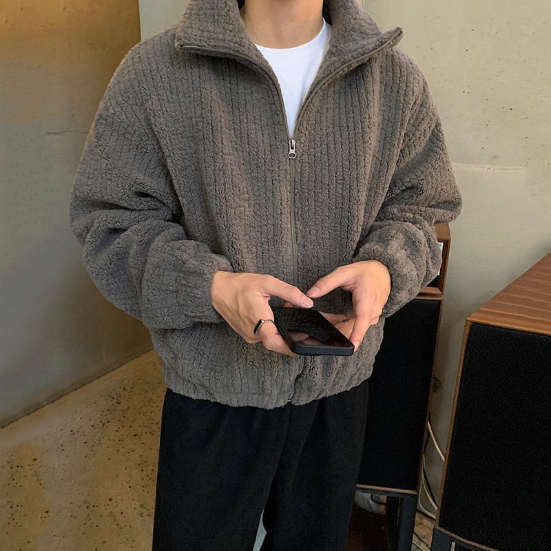 

Куртка из овечьей шерсти мужская зимняя свободная бархатная с воротником-стойкой хлопковое пальто в корейском стиле трендовое простое повседневное хлопковое пальто 2XL