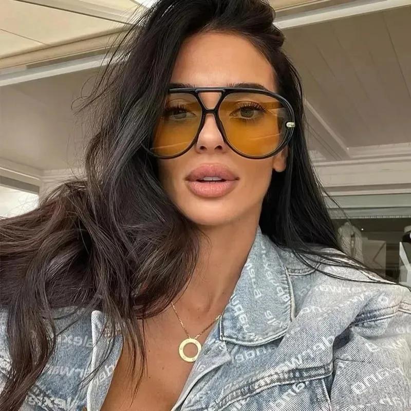 Big Frame Vintage Pilot Sunglasses Women For Men Luxury Brand Designer Sun Glasses Popular Outdoor Punk Double Bridge Shades