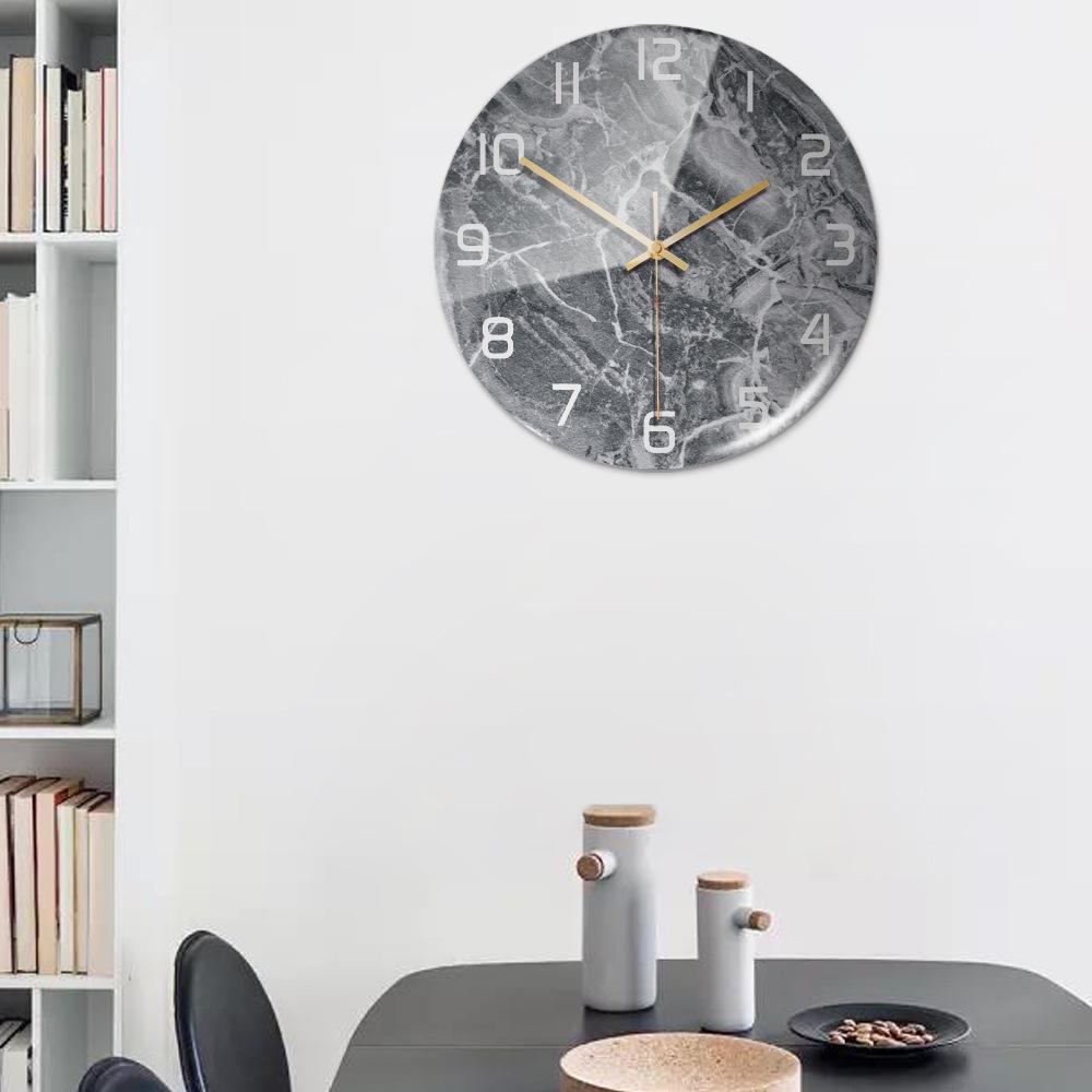 CC127-142 Luxurious Round Marble Wall Clock, 3D Creative Acrylic Design for Home Decor