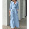 Women Casual Solid Color Long Sleeve Shirt High Waist Wide Leg Pants Two Piece Set