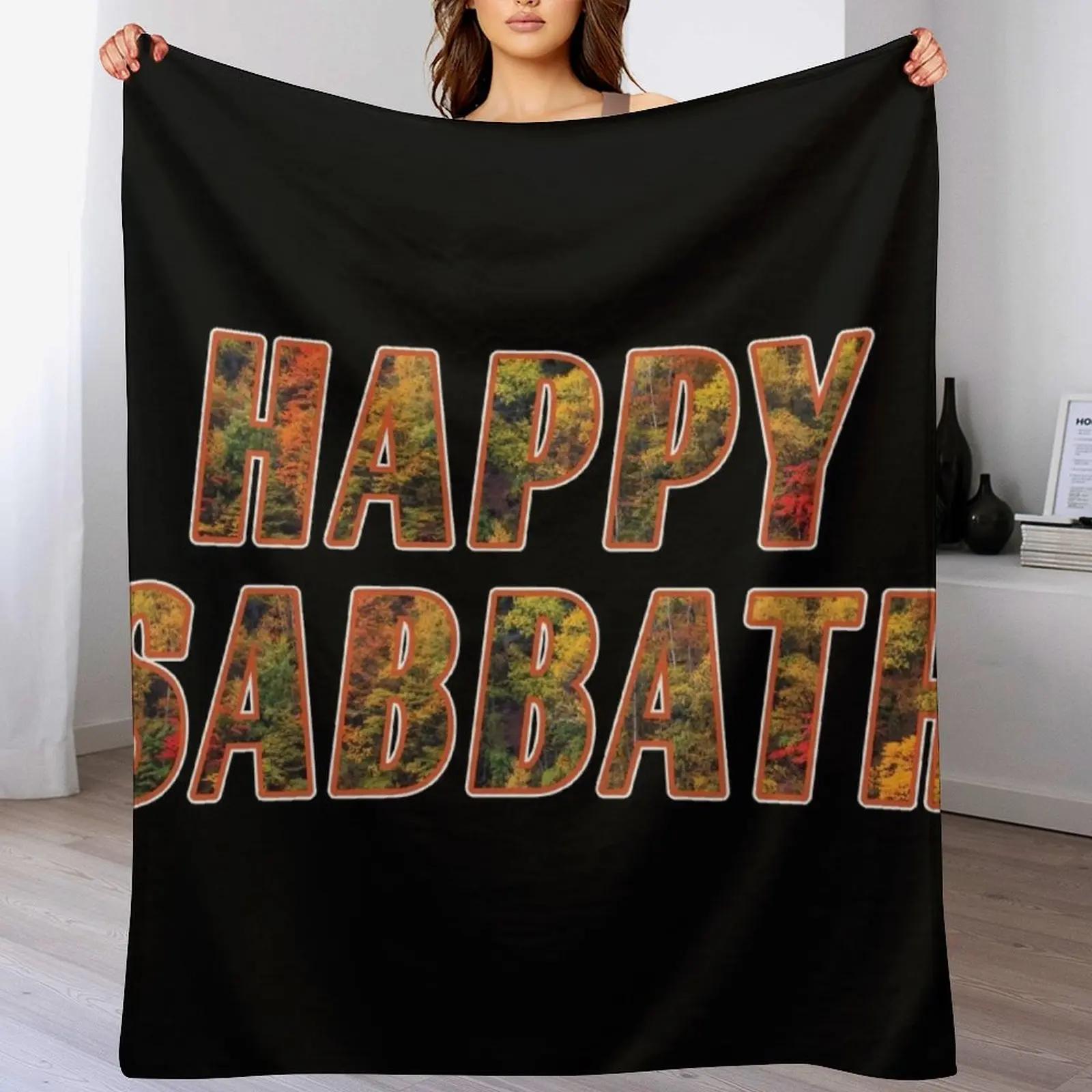 

New Happy Sabbath Autumn Text Art Black Adventist Sabbath Greeting Throw Blanket Foldable Soft Warm Blanket for Outdoor Use 102x76cm(40x30in)
