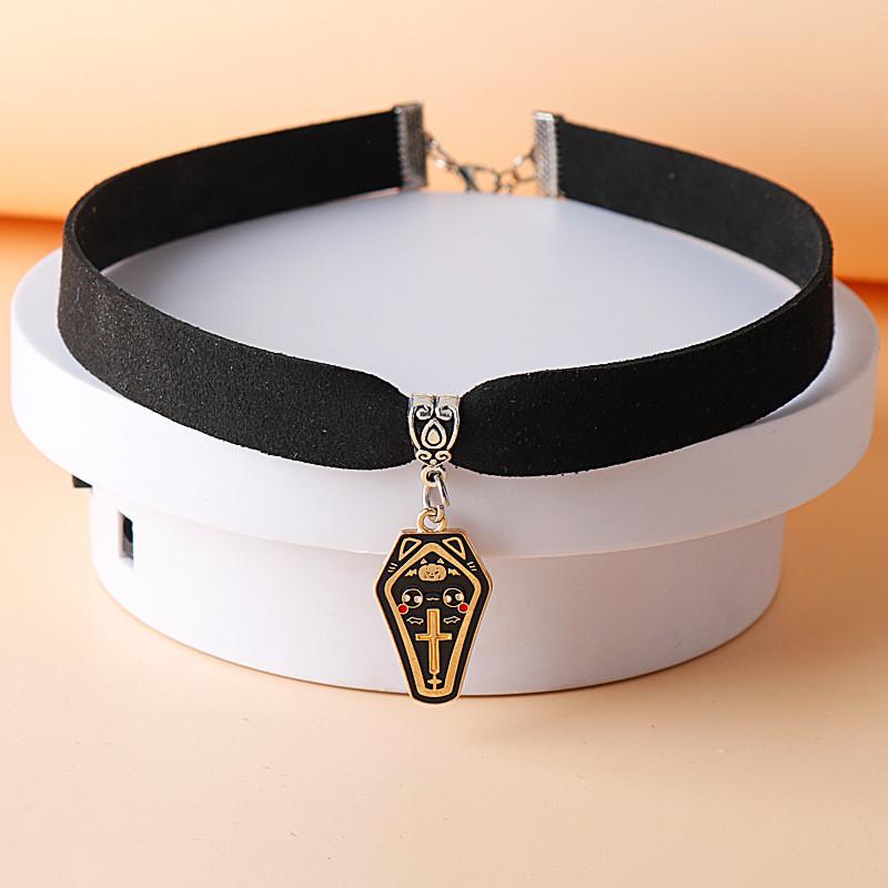 Punk Gothic Skull Cross Necklace With Bat Spider Alloy Pendant For Halloween