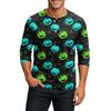 Men Casual Halloween Print Henley Shirt Raglan Sleeve Three Quarter Length Button Front Top for Fall Seasonal Wear