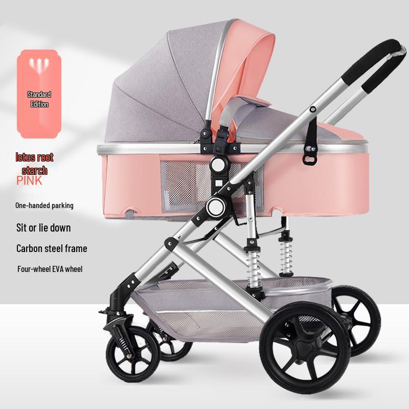 Легкая реверсивная детская коляска, складывание одним щелчком, высокая посадка, амортизация, всесезонная, четырехколесная детская коляска.