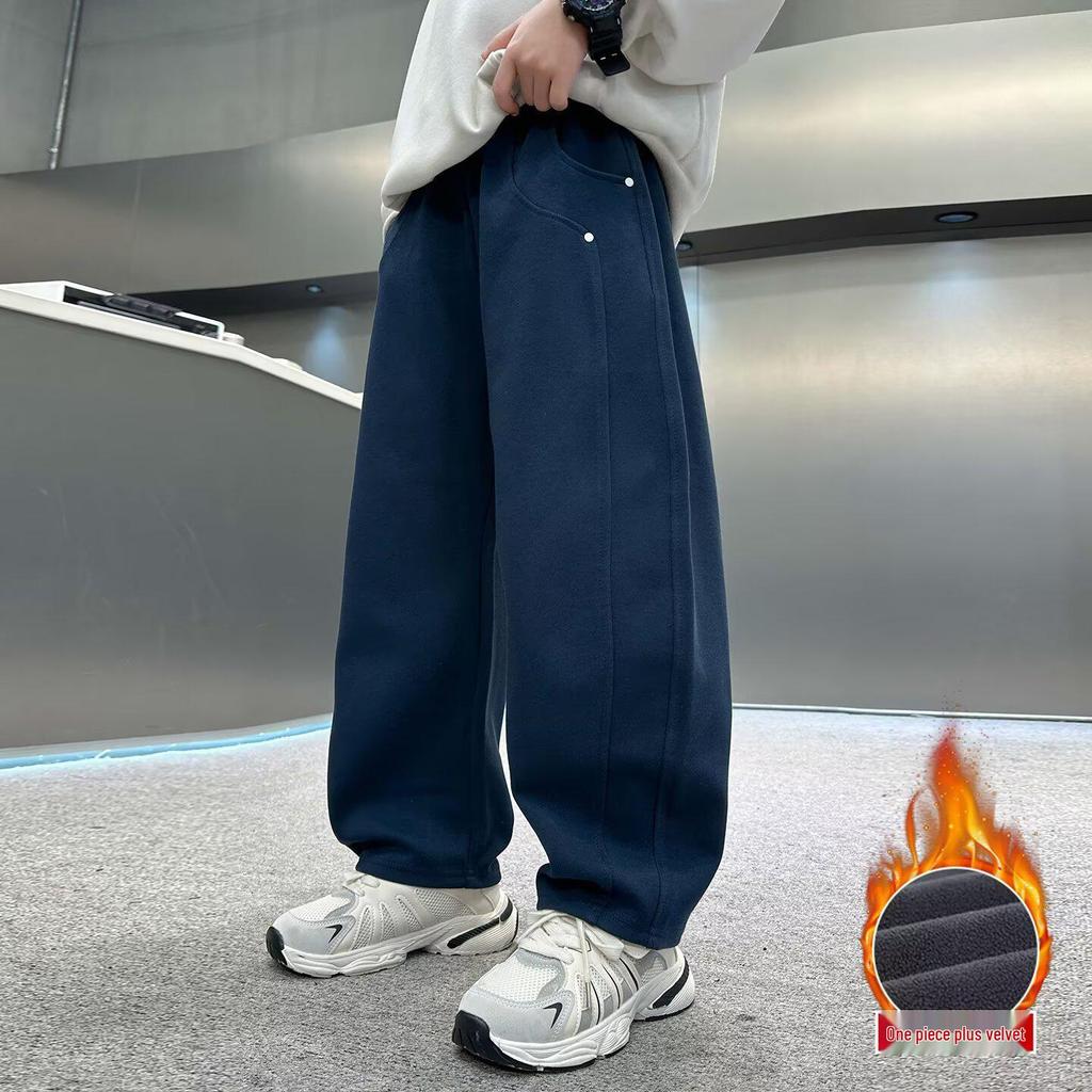 Winter 2025 Boys' Scimitar Pants - Plus Velvet, Straight Leg for Big Kids In Autumn and Winter