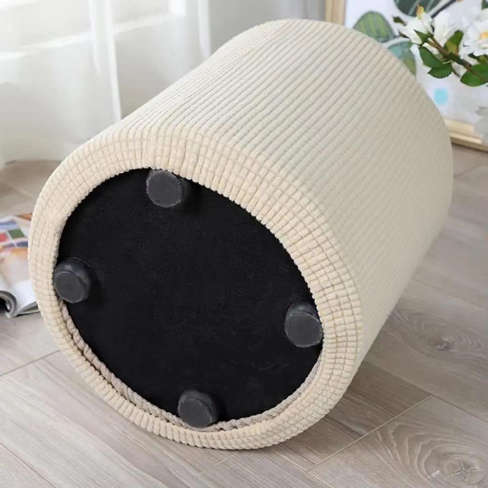 Round Shape Round Ottoman Slipcover Elastic Dustproof Seat Slipcovers Polar Fleece Universal Footstool Cover