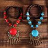 Vintage Bohemian Pendant Necklace Alloy Turquoise Long Necklace New Bohemian Necklace  Girls
