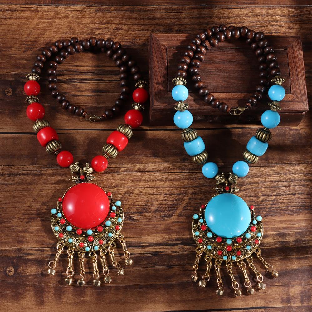 Vintage Bohemian Pendant Necklace Alloy Turquoise Long Necklace New Bohemian Necklace  Girls
