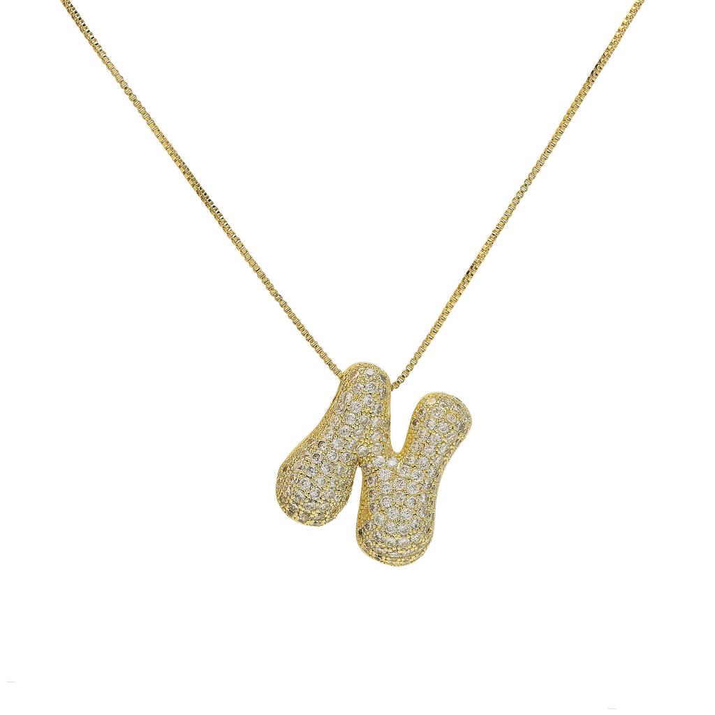 Luxury Zircon 26 English Letter Pendant Necklace for Women Gold Plated Stainless Steel Chain Fat Alphabet Hip Hop Necklace
