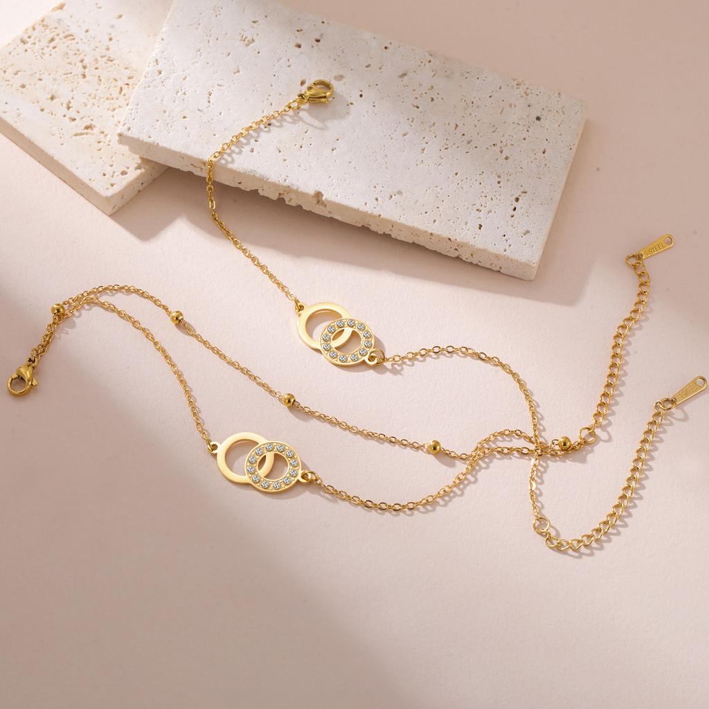 Hollow Round Double Hole Interlocking Zircon Bracelet Jewelry Gift for Women
