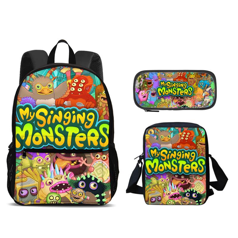 My Singing Monsters Backpack Pen Bag Shoulder Bag 3Pcs Set Large Capacity Kindergarten Elementary School Boys and Girls
