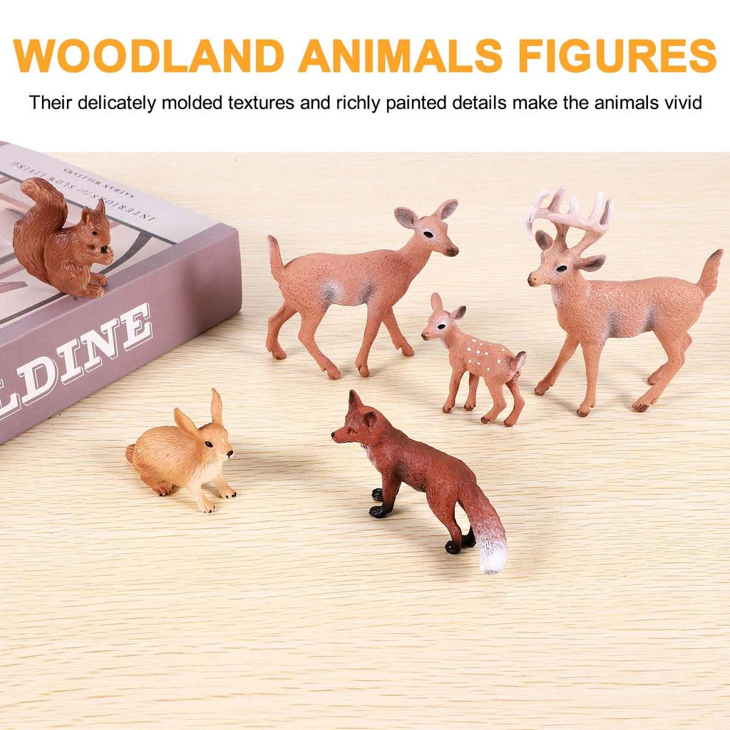 Ahvqevn 6 Pieces Forest Animal Figurines Forest Creatures Figurines Squirrels Deer Rabbits Family Figurines Miniature Toys
