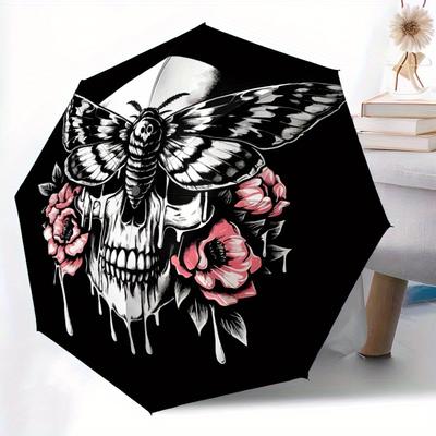 1pc Gothic Skull Butterfly Automatic Open/close Folding Umbrella, Compact Portable Travel Umbrella, Durable Construction Yy250809107