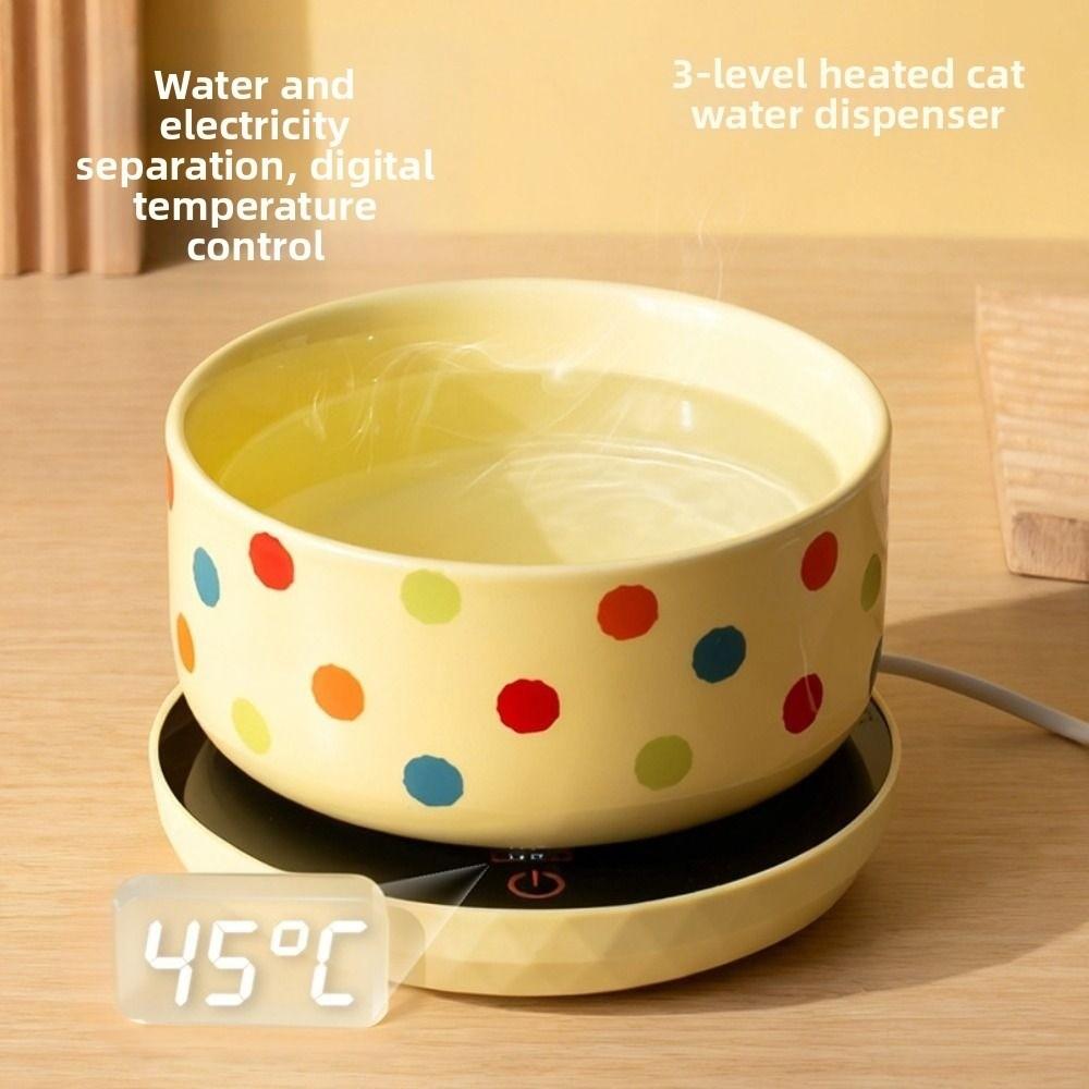 Ceramic Pet Heated Water Bowl Intelligent Temperature Adjustable Anti-dry Burning Self-Heating Water Bowl Non-slip Stable