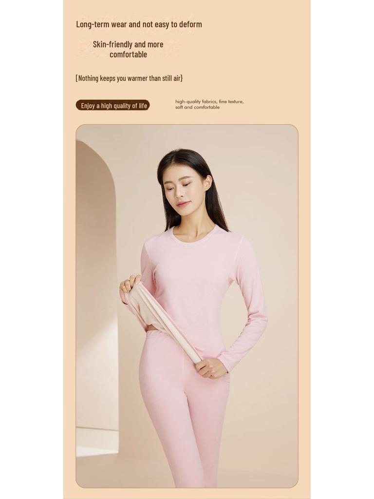 Men's and Women's Silk Cashmere Warm Round Neck Underwear Set