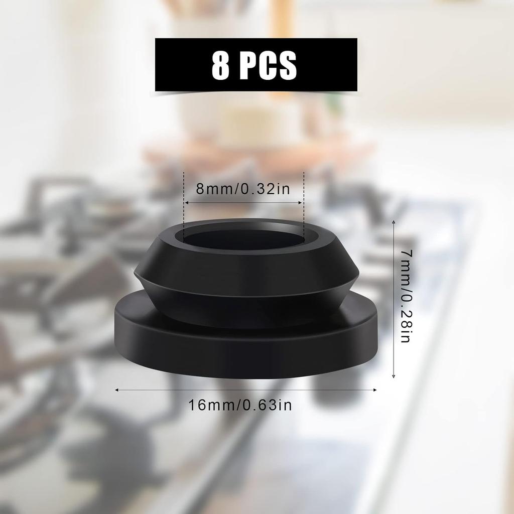 8pcs RV Stove Top Grommets, RV Stove Grommet Kit for Magic Chef and for Atwood Stove Grates Black Rubber Grommet for RV Stove-Effectively Reduce