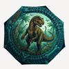 Prähistorisches Dinosaurier-Dschungel-Muster Regenschirm, tragbares und faltbares Design, 8 Speichen, ein lässiges Accessoire für Halloween, Weihnachten und Geburtstagsgeschenke.