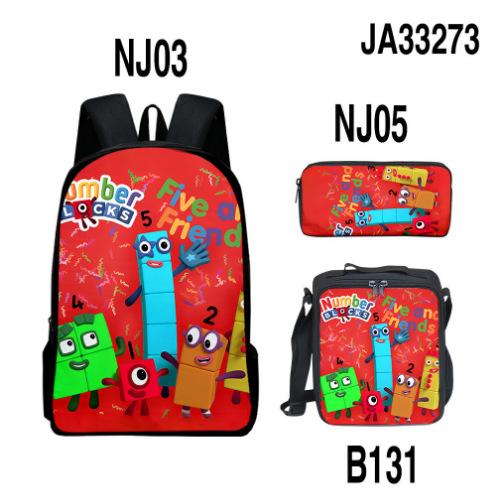 Digital Building Block Backpack Numberblocks Student Schoolbag Cartoon Backpack Satchel Pencil Case Three-Piece Set