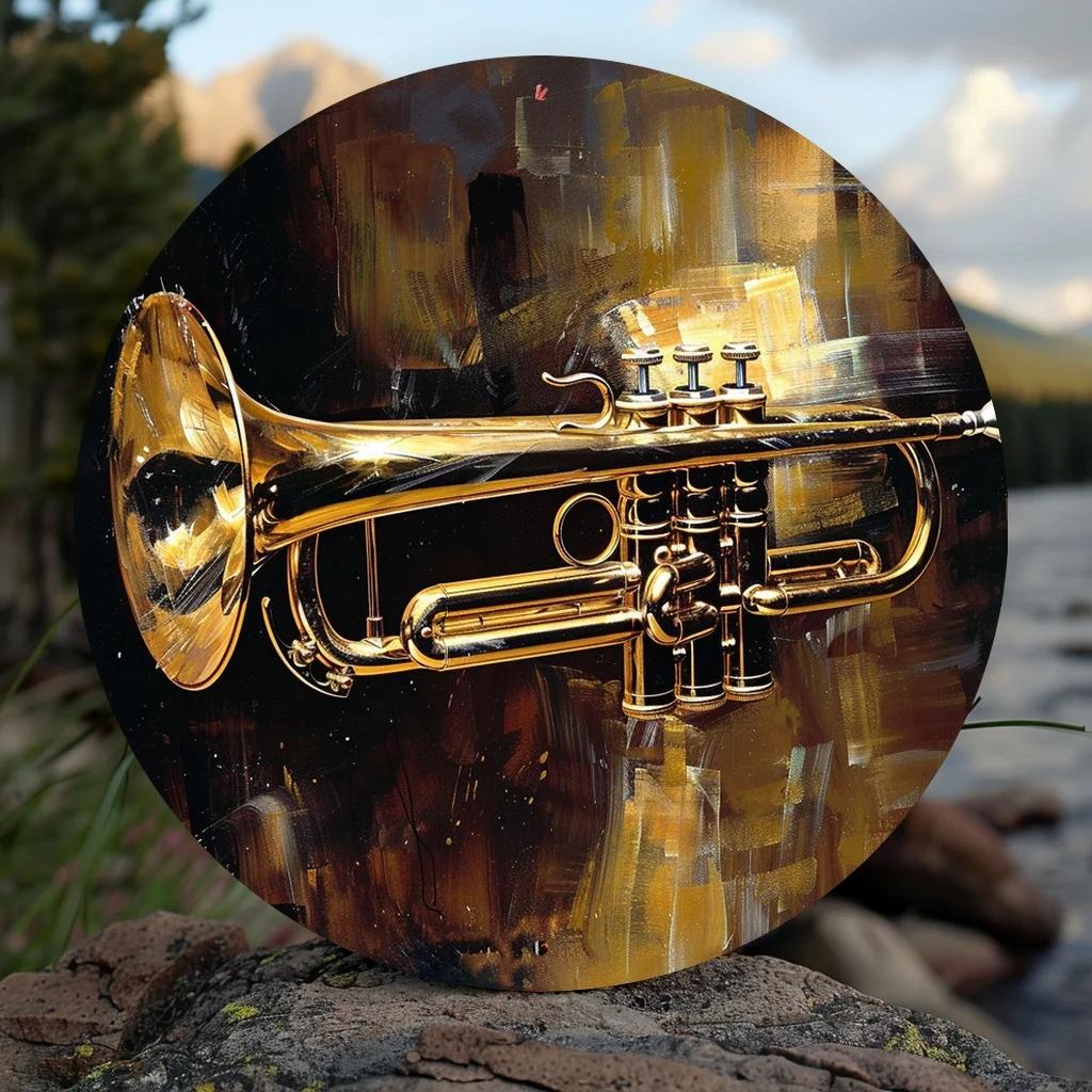 D-Moll Metalltrompete Wandkunst Jazzclub Rundes Schild Wetterfest Innen Außen Heimdekoration