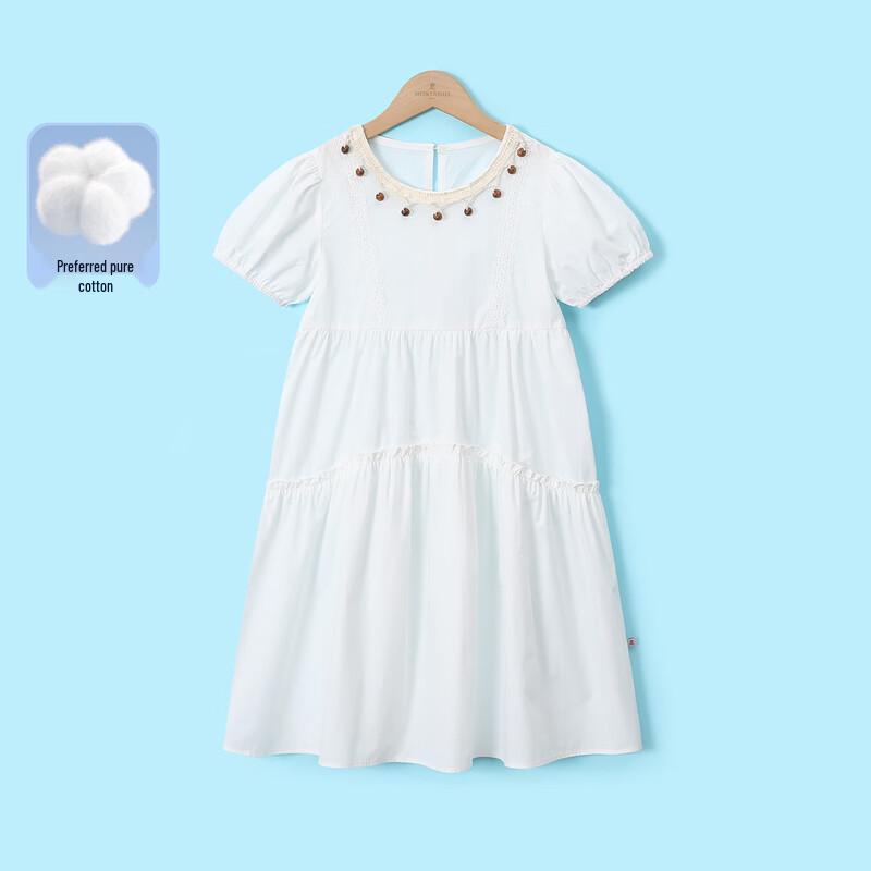Mengtejiao Girls  2026 New Summer Solid Color Cotton Dress 150