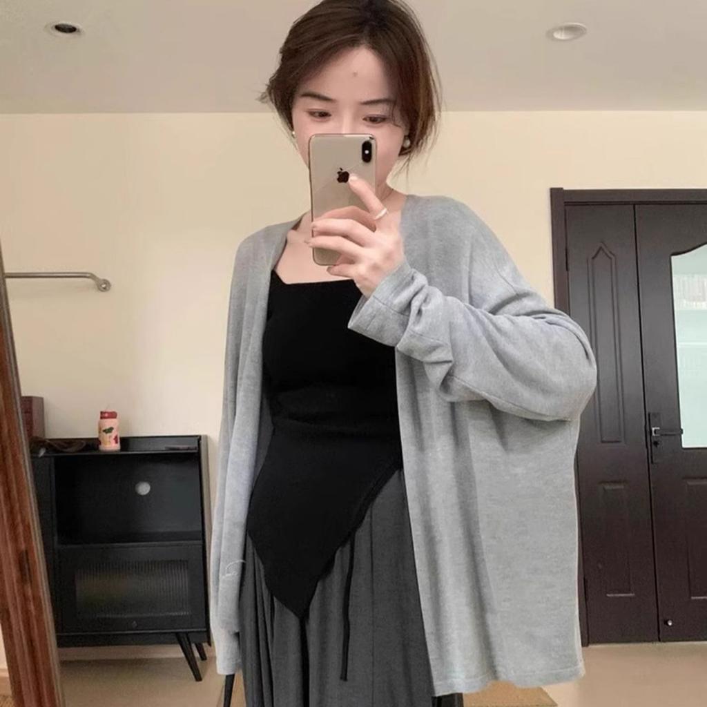 Gray sunscreen blouse women's summer long-sleeved thin top lazy versatile spring and autumn coat simple style