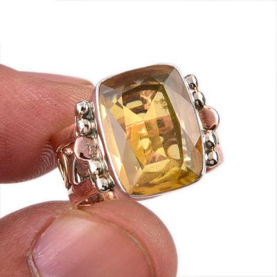 Naturlig Citrin Ädelsten 925 Massivt Sterlingsilver Tvåfärgad Ring Storlek 5.5 q5U58