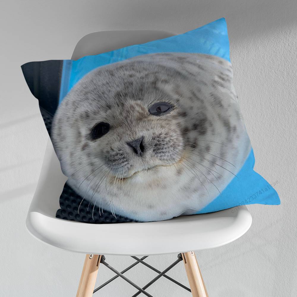 Cute Funny Animal Seal Sea Pillowcase for Sofa Room Office Decor Printing  Merchandise AllMatch Cushion Cover