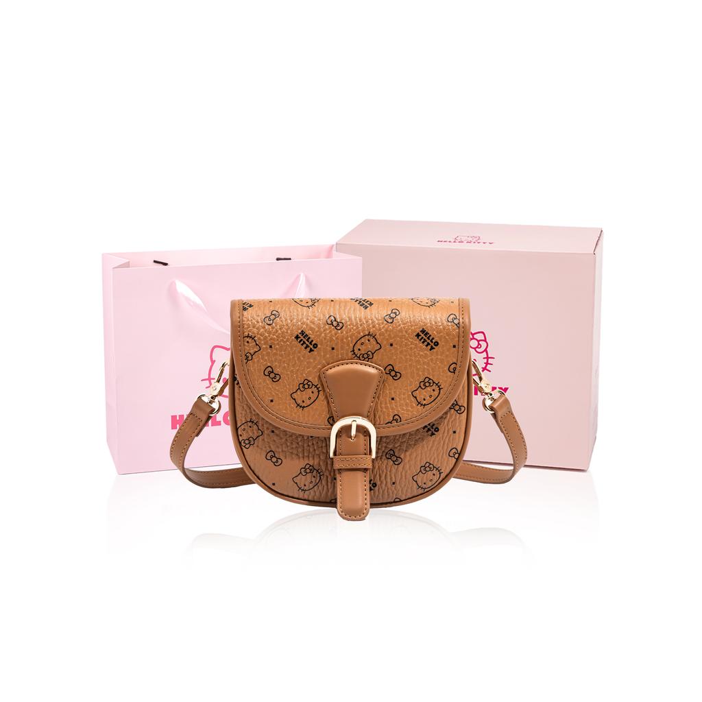 New Sanrio Hello Kitty PU Saddle Bag, Shoulder Bag, Crossbody Bag Regular Women's Pink/Brown/Milk Tea SHHF41516