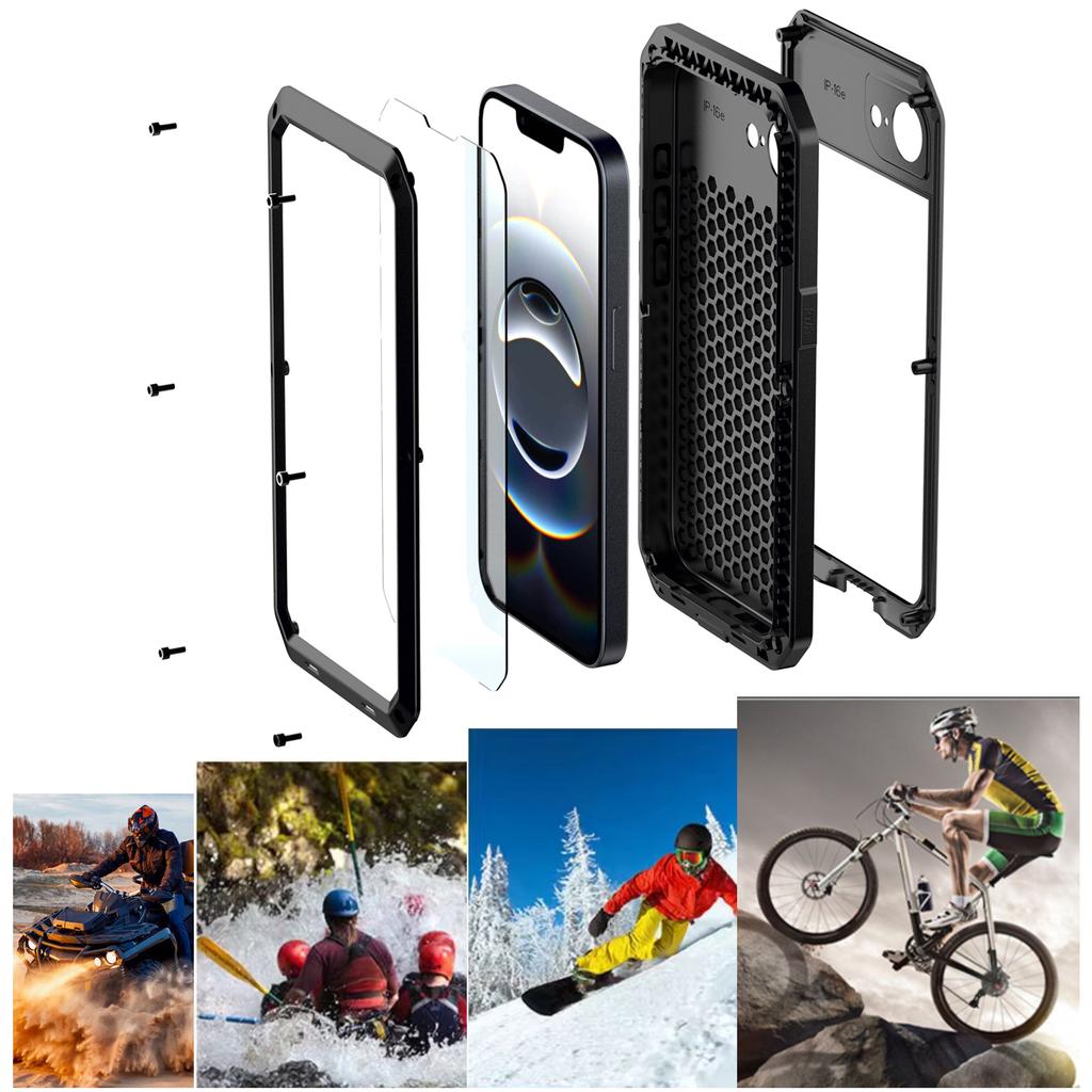 For iPhone 16e Case Silicone+Metal Anti-Drop Phone Cover with Tempered Glass Film