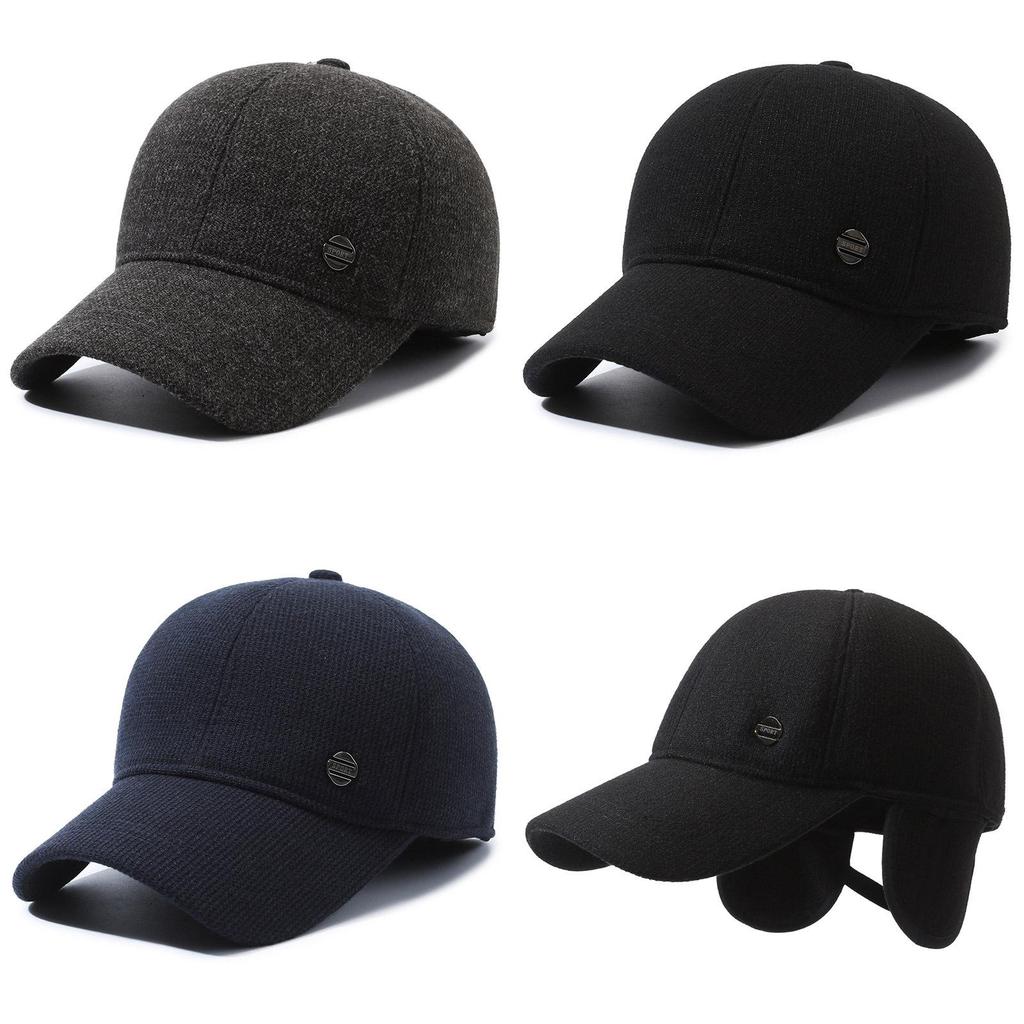 Warm Solid Color Baseball Cap With Ear Protection For Elderly Men In Winter